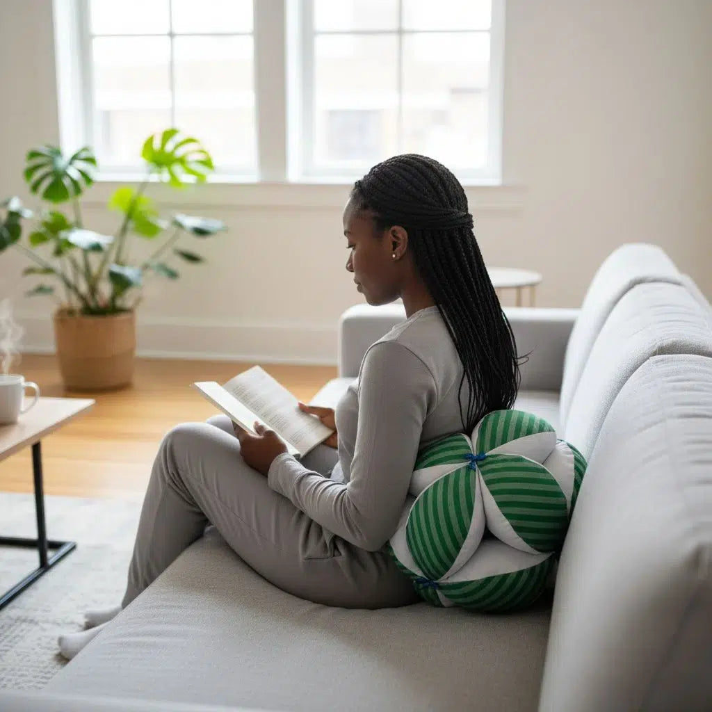 Coussin rond pour dos vert et blanc ( 30x30cm)