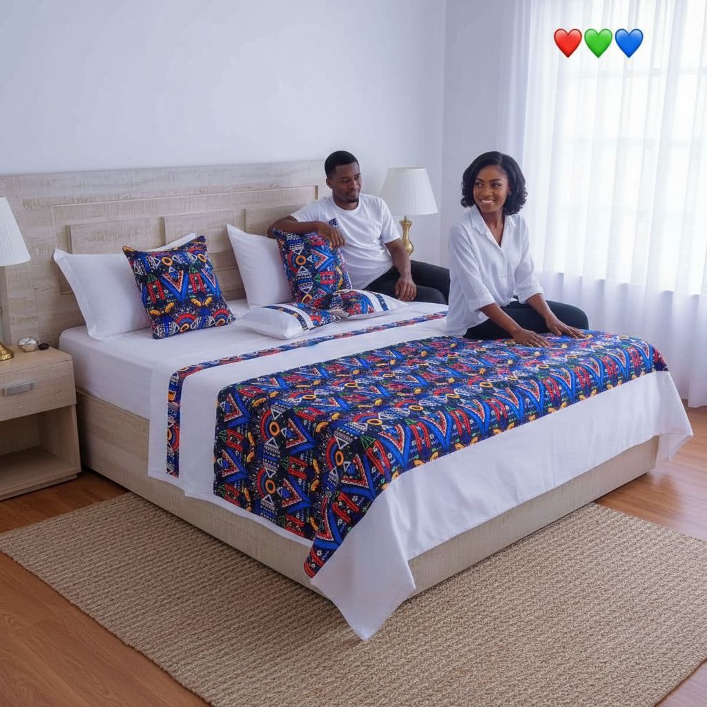 Couverture lit blanc géométrique en coton, décoration chambre moderne