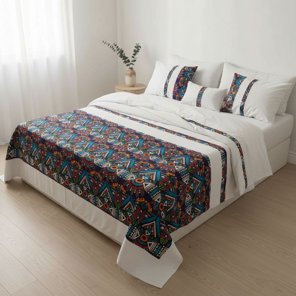 Couverture lit coton blanche, motif géométrique, déco chambre moderne