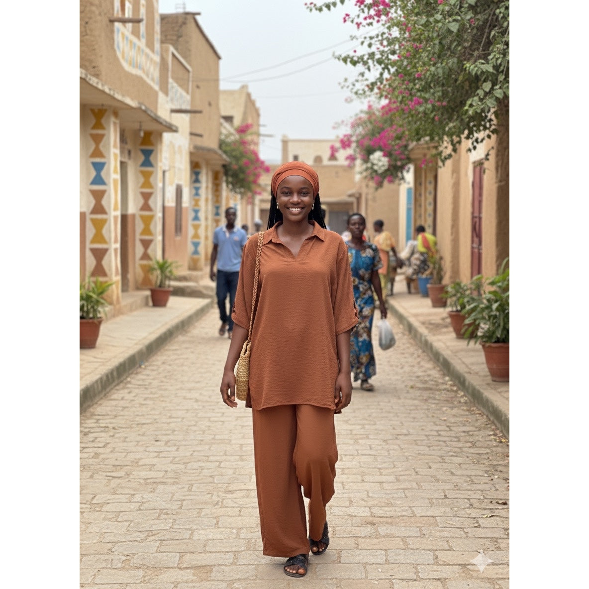 Ensemble pantalon large femme en jersey avec chemise, chic et confortable