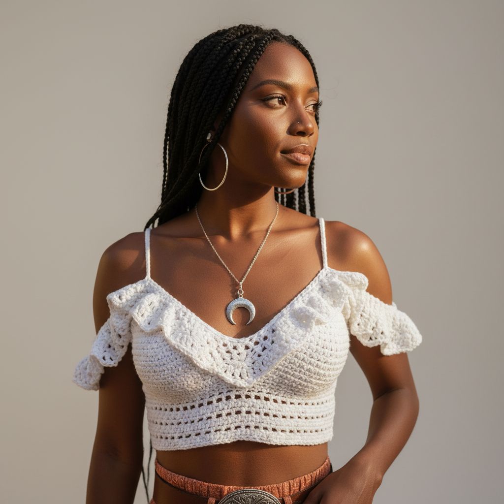 Crop top crochet femme blanc fait main – Top bohème chic d’été