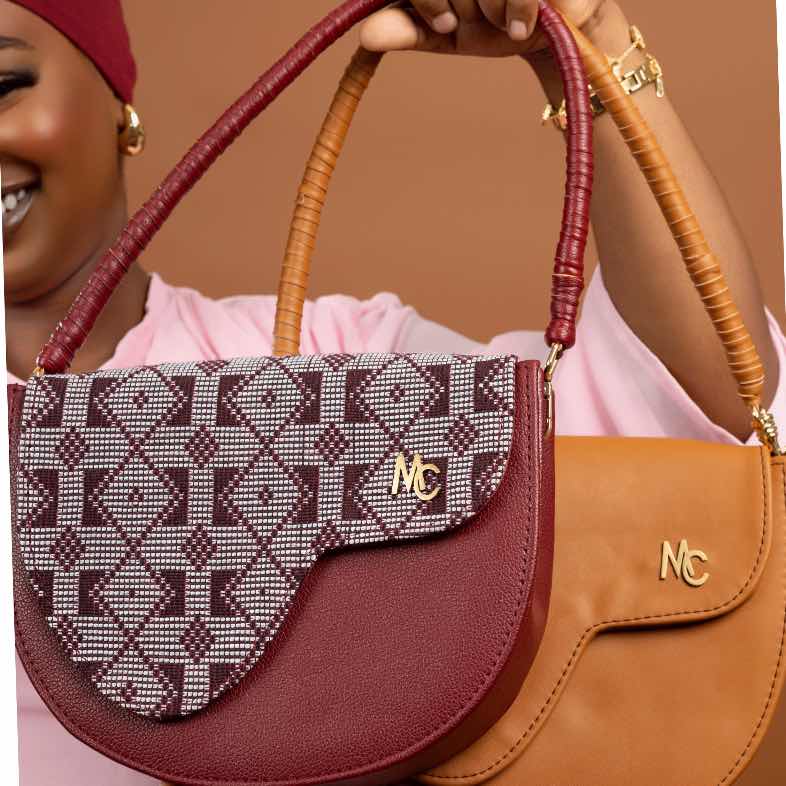 Sac à main cuir bordeaux et pagne tissé femme, élégant et original