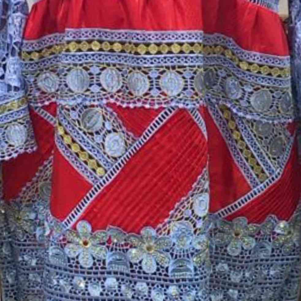 Robe bazin guipure dentelle rouge bleu