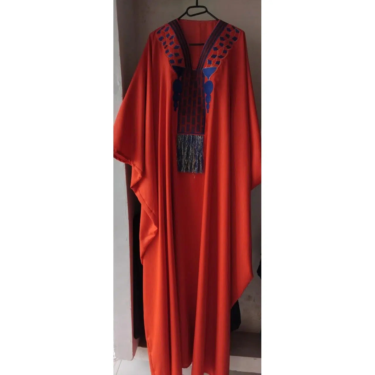 Tunique brodée femme orange – Élégance ethnique chic, pagne tissé artisanal