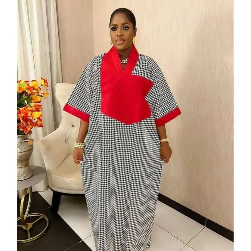 Robe pied de poule femme patchwork rouge noir blanc