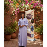 Robe lin mauve longue brodée femme