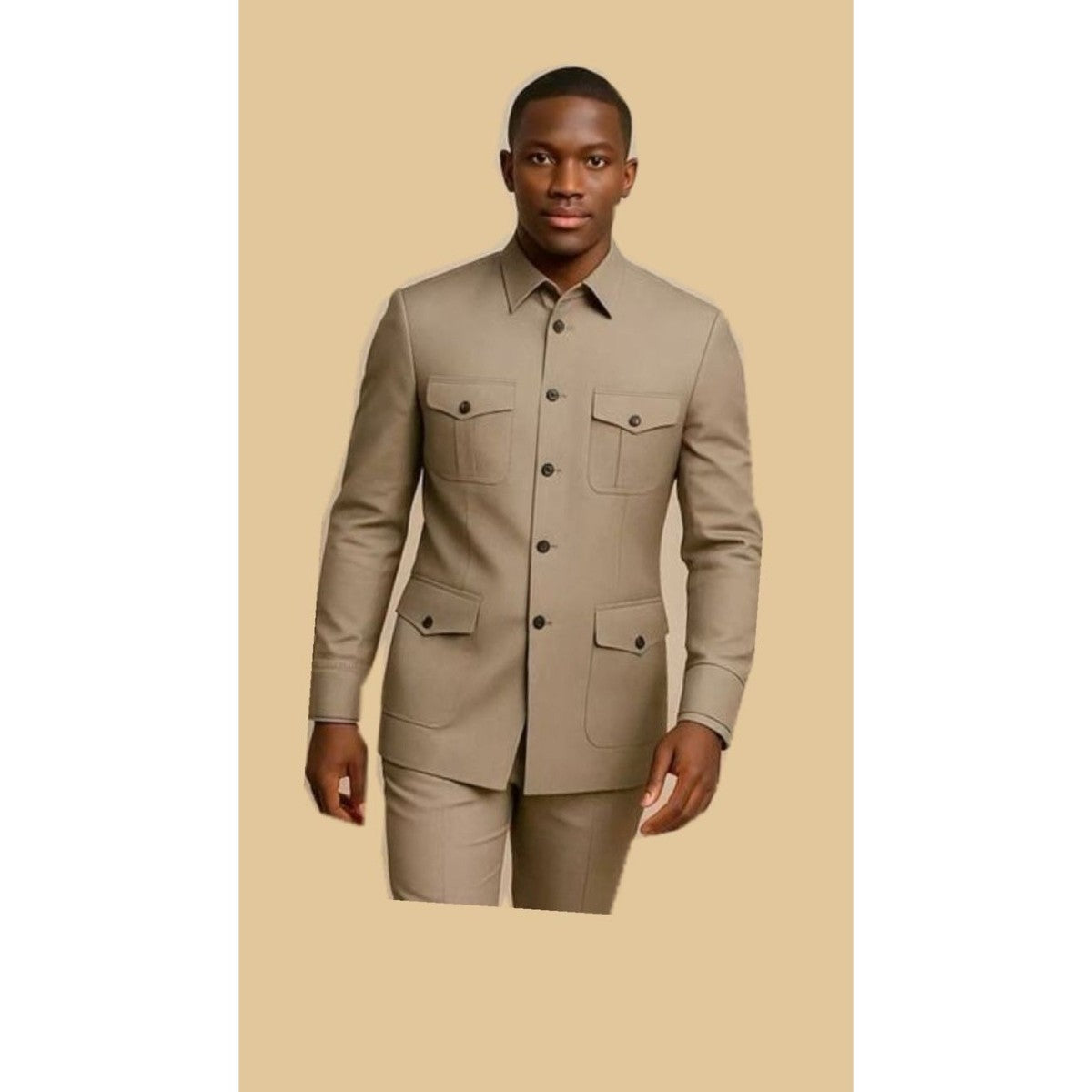 Costume safari homme chic, veste saharienne coton, élégant urbain et pratique