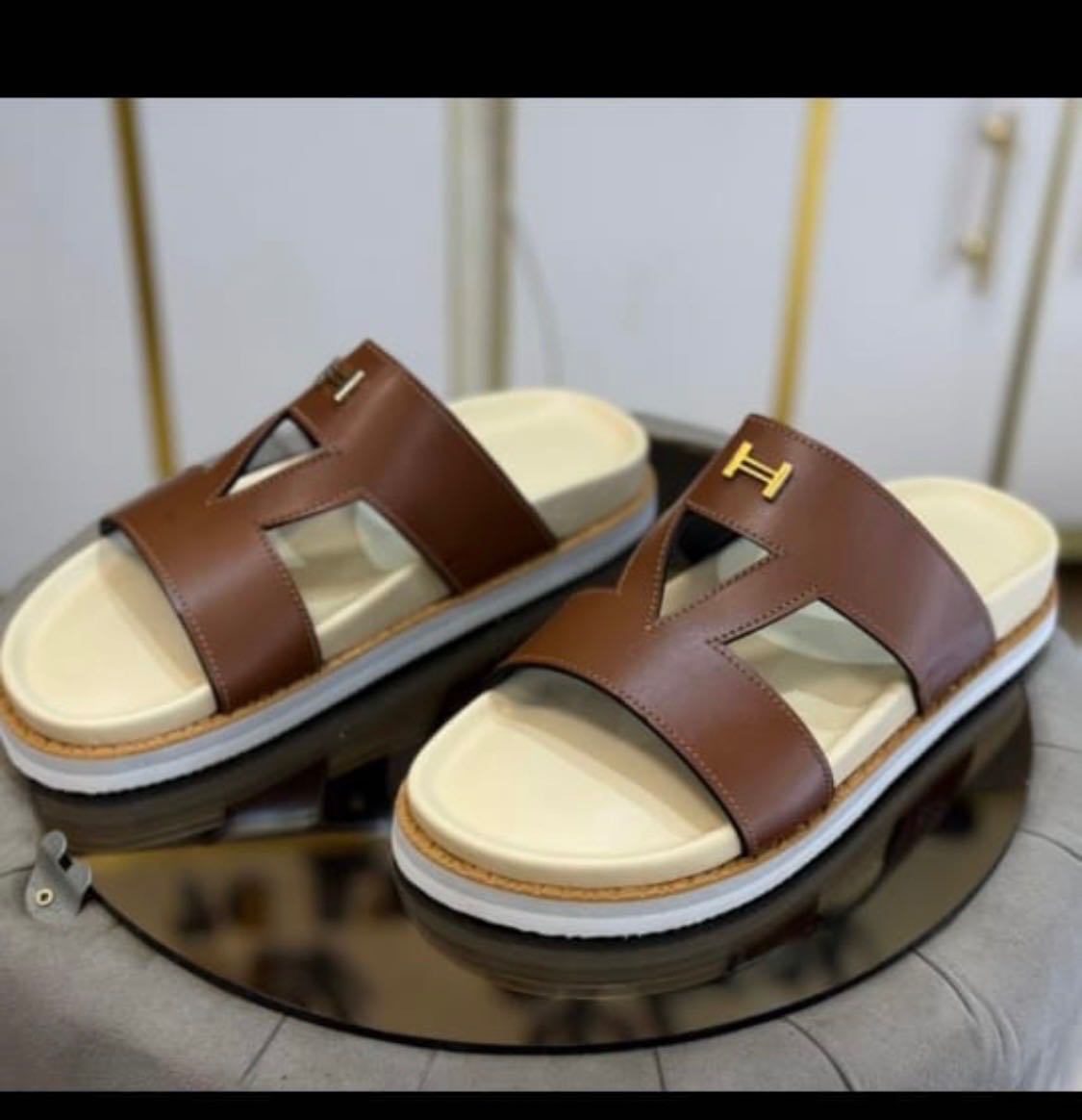 Sandale orthopédique cuir homme marron confort large