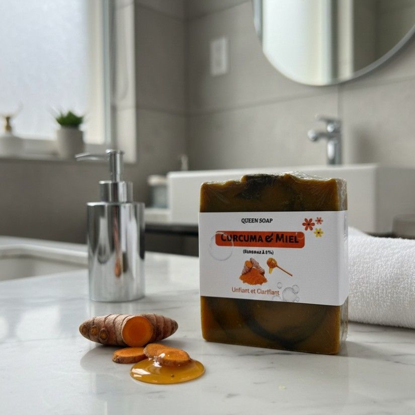 Savon curcuma charbon actif artisanal – clarifiant naturel visage et corps
