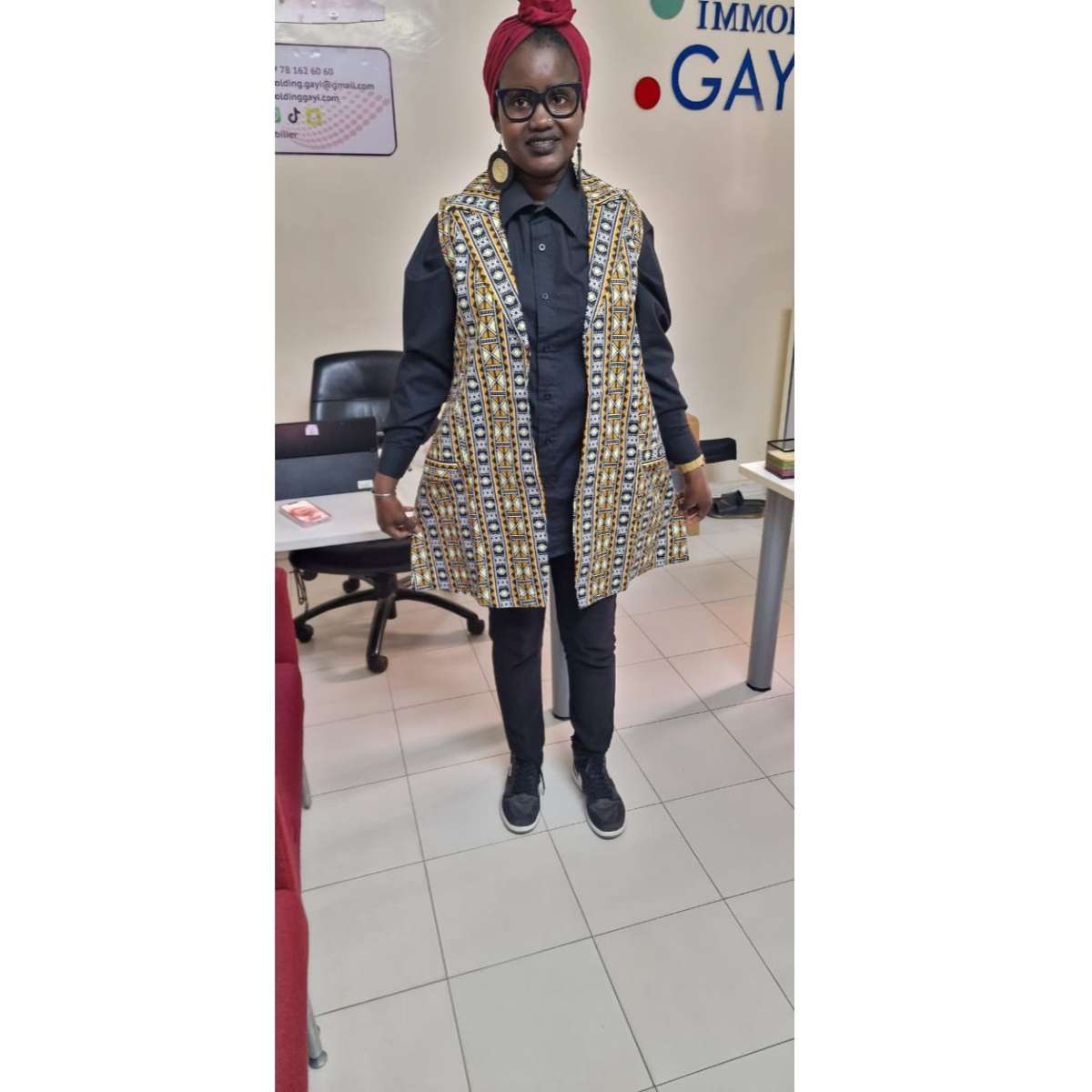 Veste sans manches wax femme chic – Gilet ethnique africain élégant L