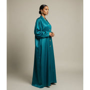 Djellaba Dubai Femme Élégante Satin Bleu ou Noir, Longue et Chic Oriental