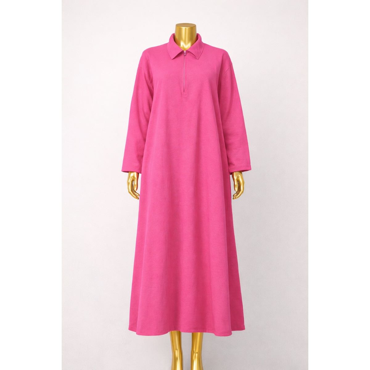 Robe longue femme élégante fuchsia ou rose, col à revers, ample et confortable