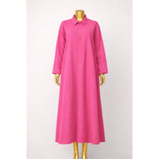 Robe longue femme élégante fuchsia ou rose, col à revers, ample et confortable