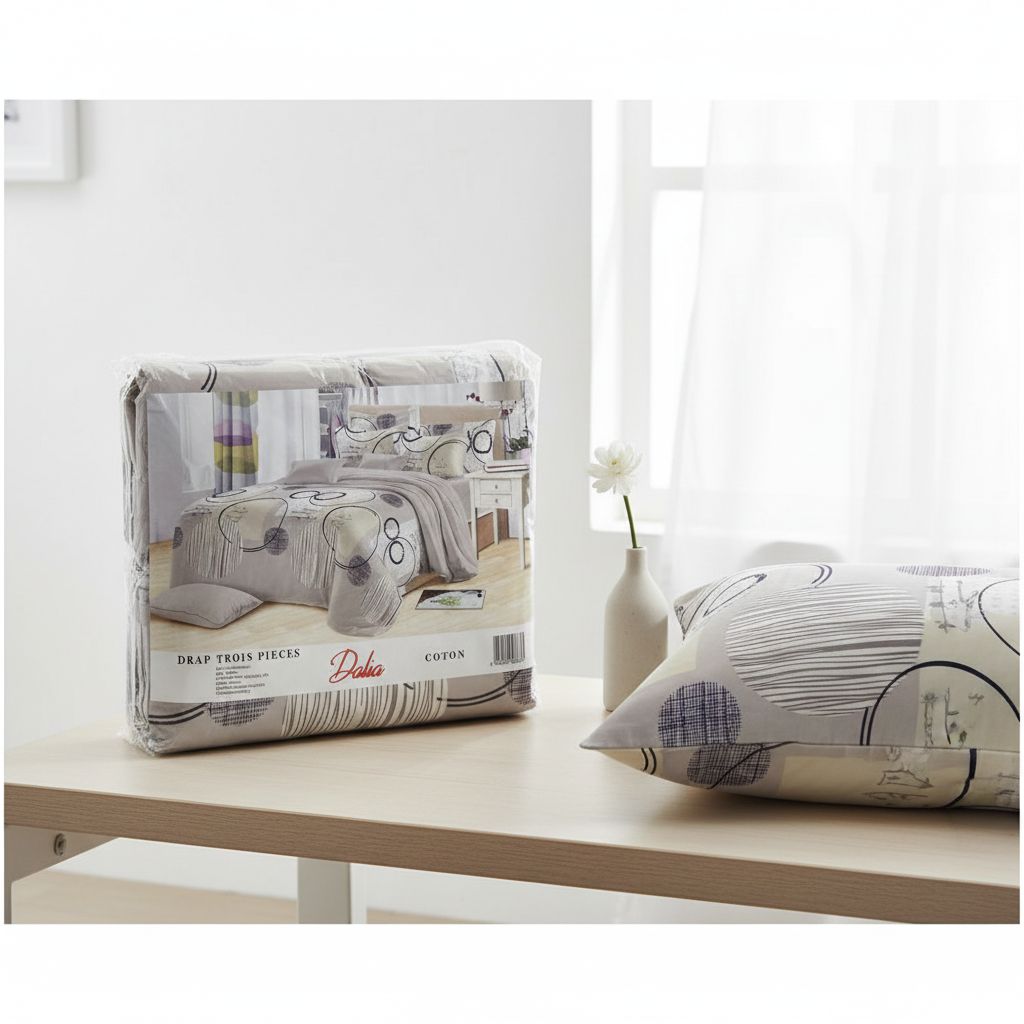 Drap 3 places coton 240x250 et 2 taies – Linge de lit moderne confortable
