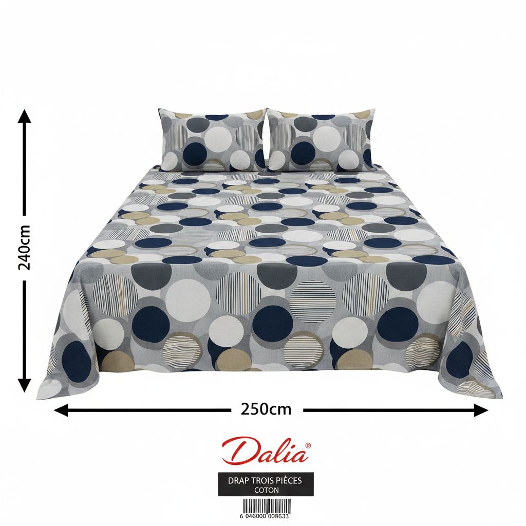 Drap 3 places coton 240x250 et 2 taies – Linge de lit moderne confortable