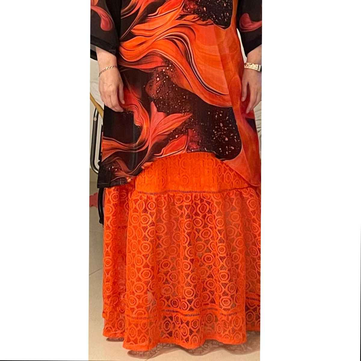 Robe en Coton Abstraite Orange Bleu - Élégance Moderne
