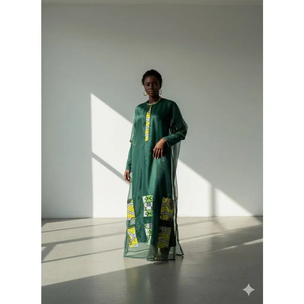 Tunique femme wax tulle décorée + robe coton moulante – Élégance africaine