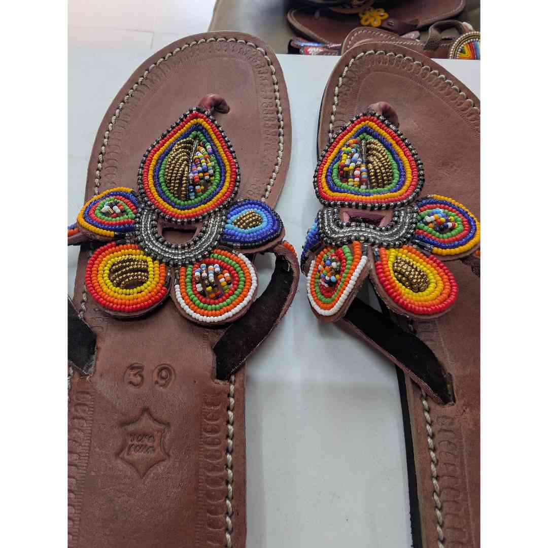 Sandales cuir femme multicolores motifs floraux