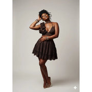 Ensemble jupe top crochet chic bohème femme – Fait main marron artisanal