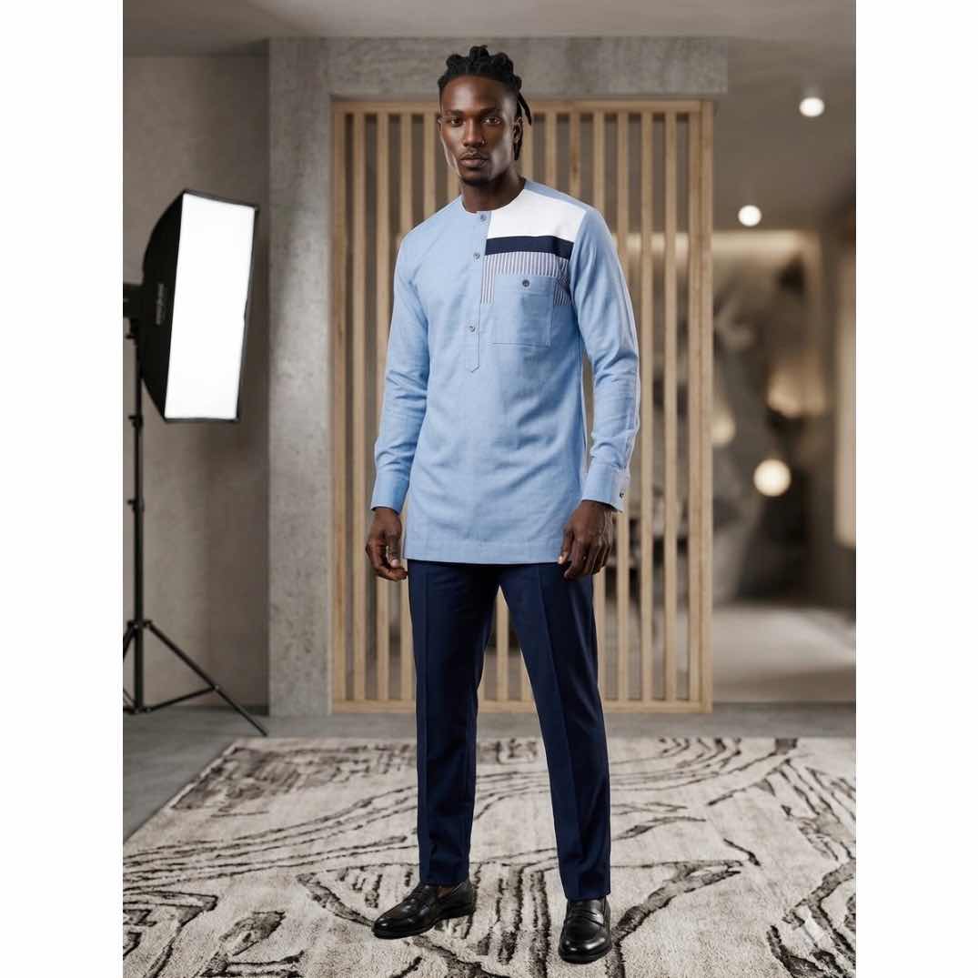 Ensemble chemise et pantalon homme bleu élégant – Tenue casual chic