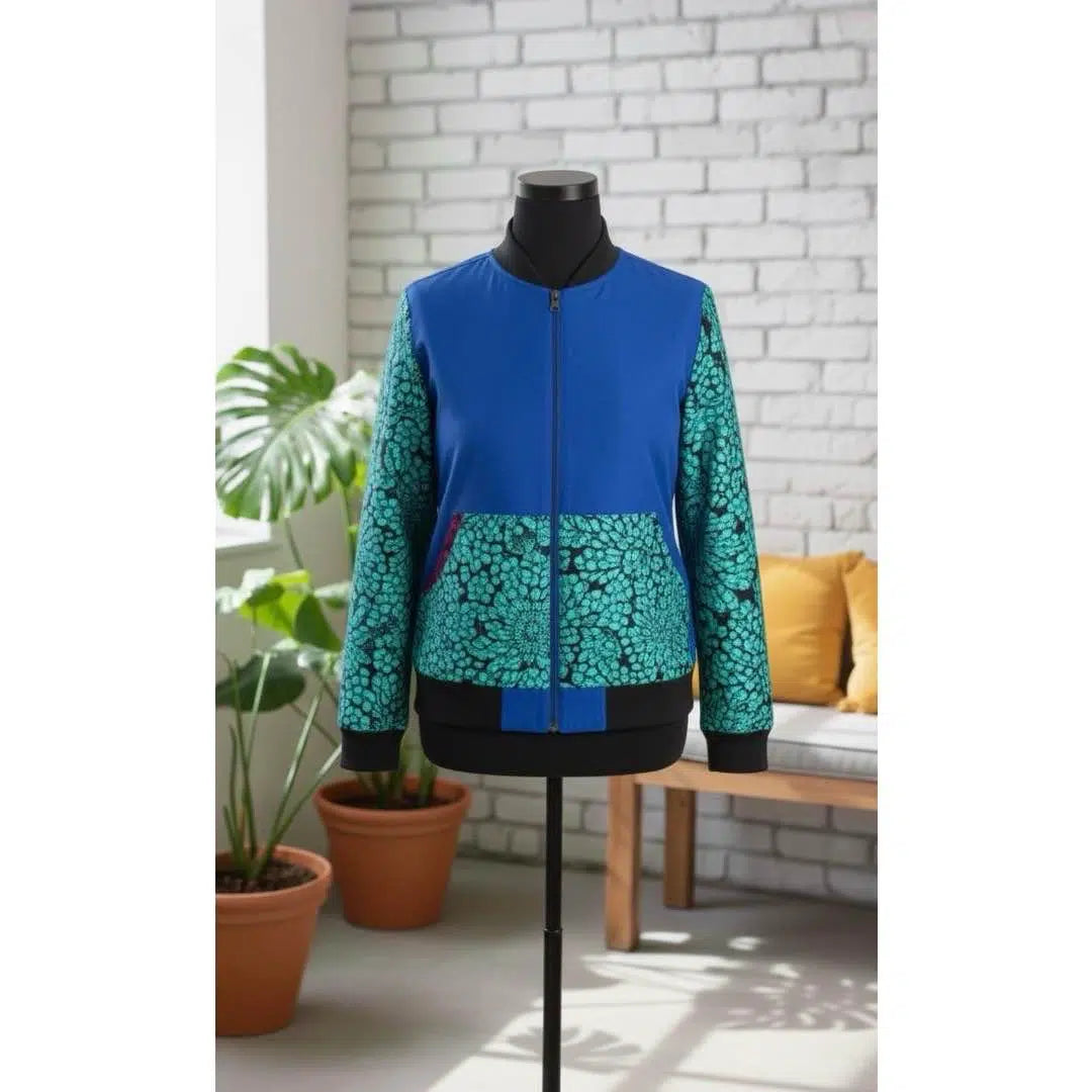 Pull wax femme original avec zip, motif floral, coton et denim