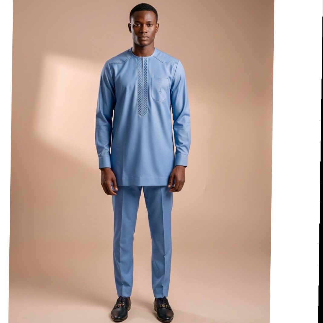 Elegant and Refined Azure Blue Men's Set, Comfortable Cotton