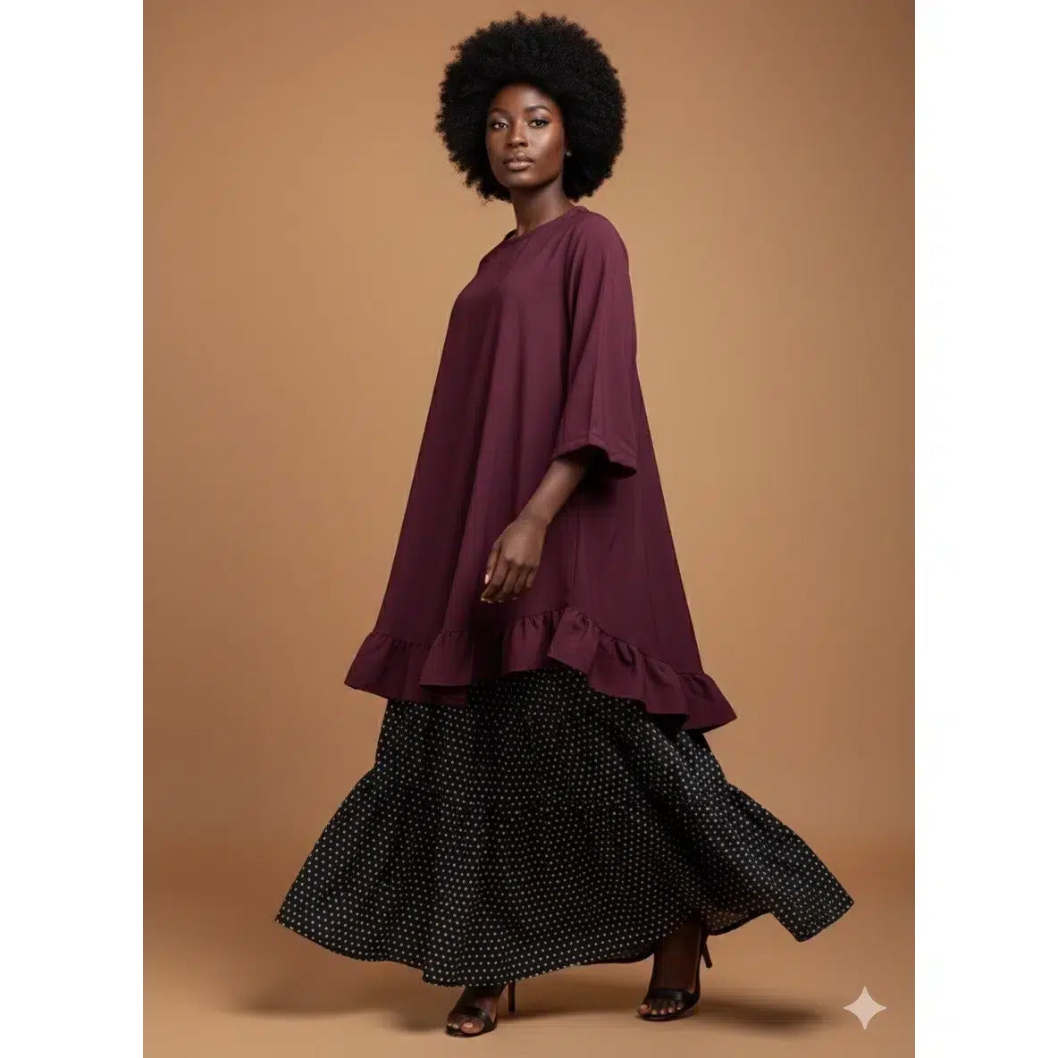 Doud robe en cotton ET haut rouge Bordeaux en chiffon de crêpe