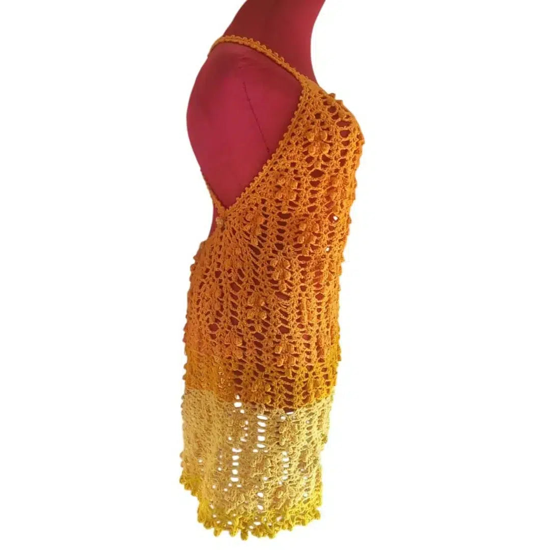 Robe crochet SUN bohème dégradé orange fait main