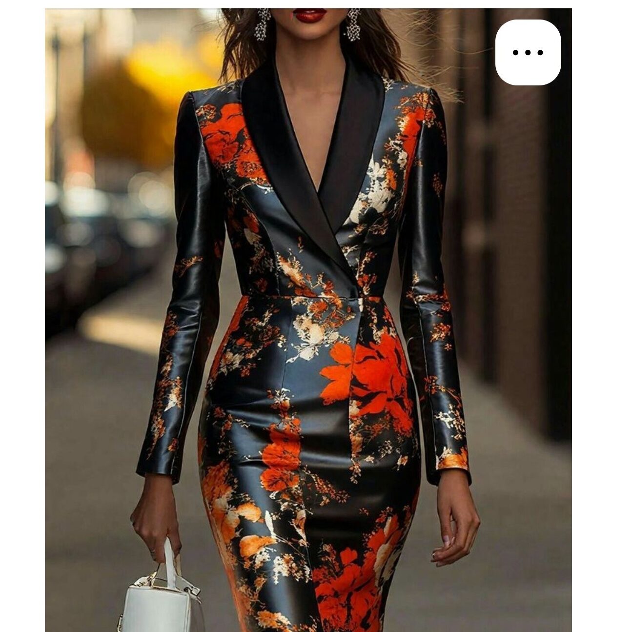 Robe en soie femme élégante – Robe florale noire rouge dorée, chic soirée