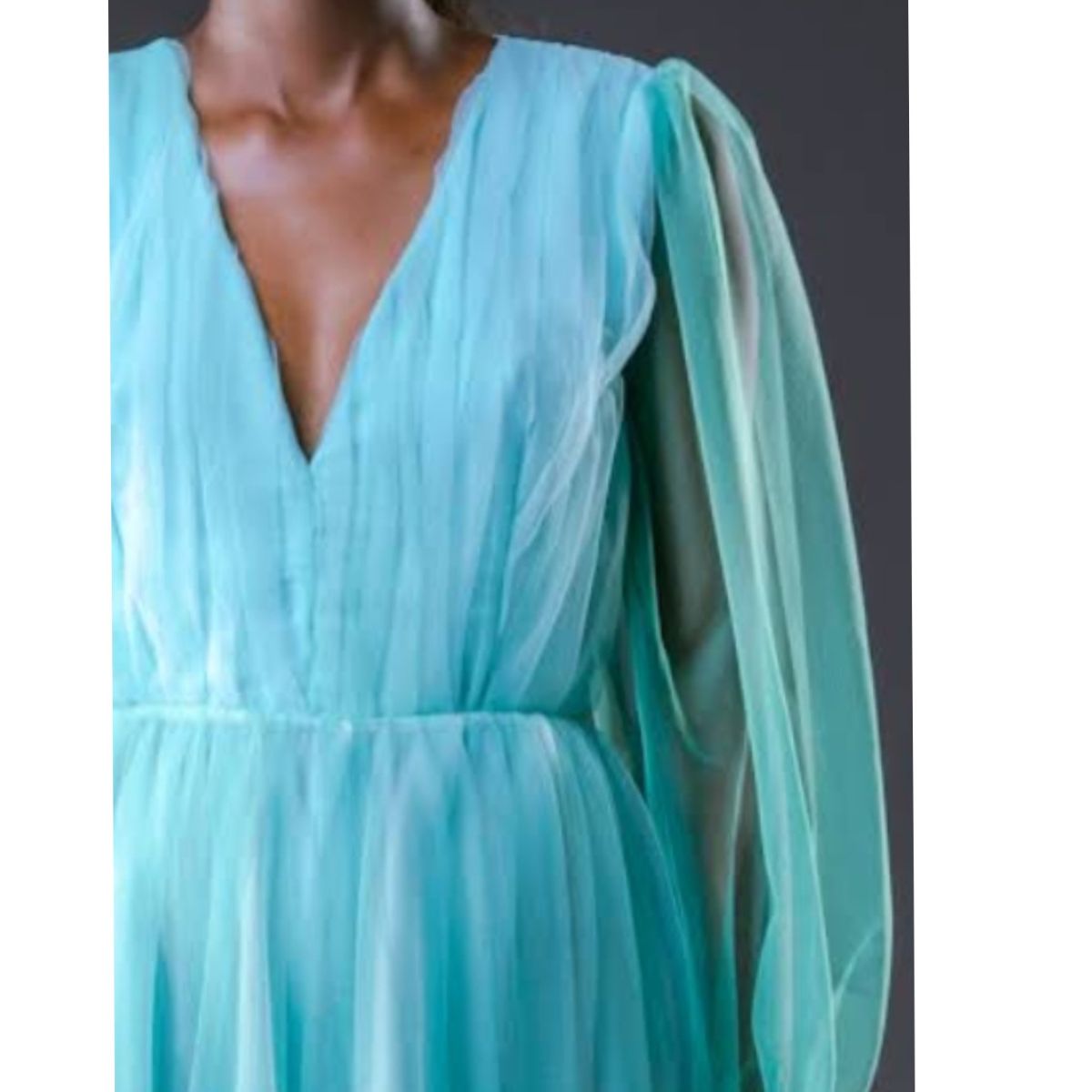 Robe Longue Femme Bleu Turquoise en Mousseline et Tulle