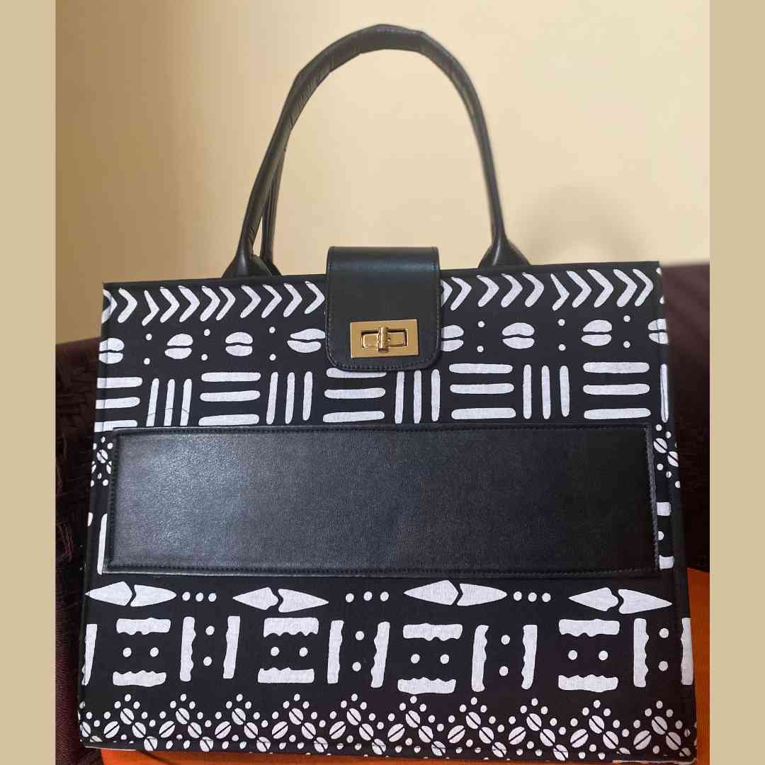 Sac à main wax noir et blanc grand modèle élégant femme grande capacité