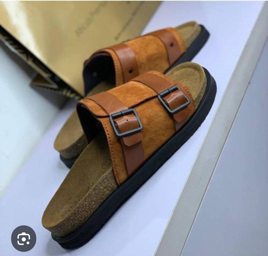 Sandale homme cuir marron confortable, double bride réglable, semelle liège