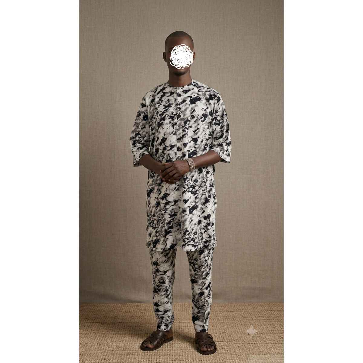 Ensemble homme africain à rayures en coton