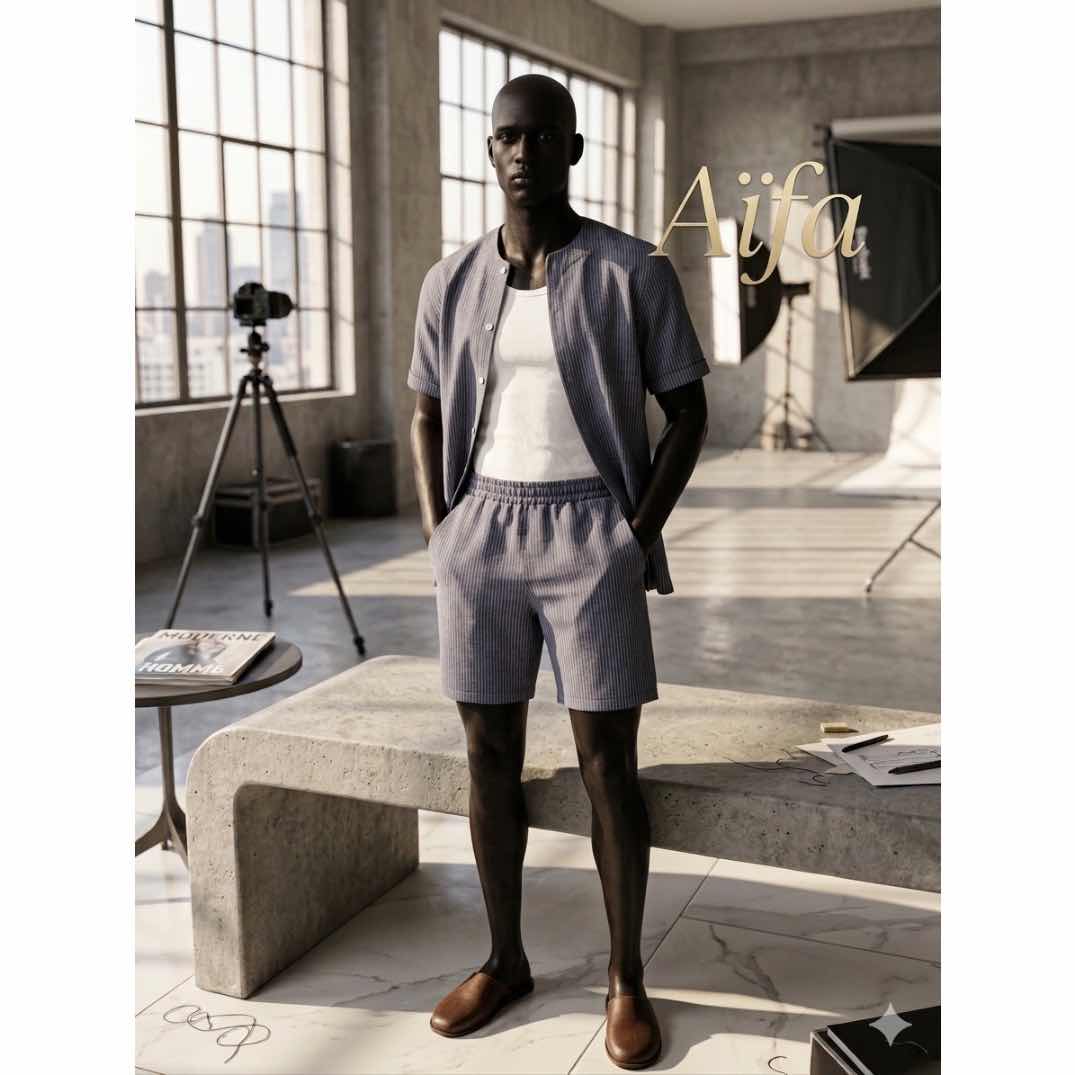 Ensemble chemise et short lin homme bleu, tenue décontractée élégante