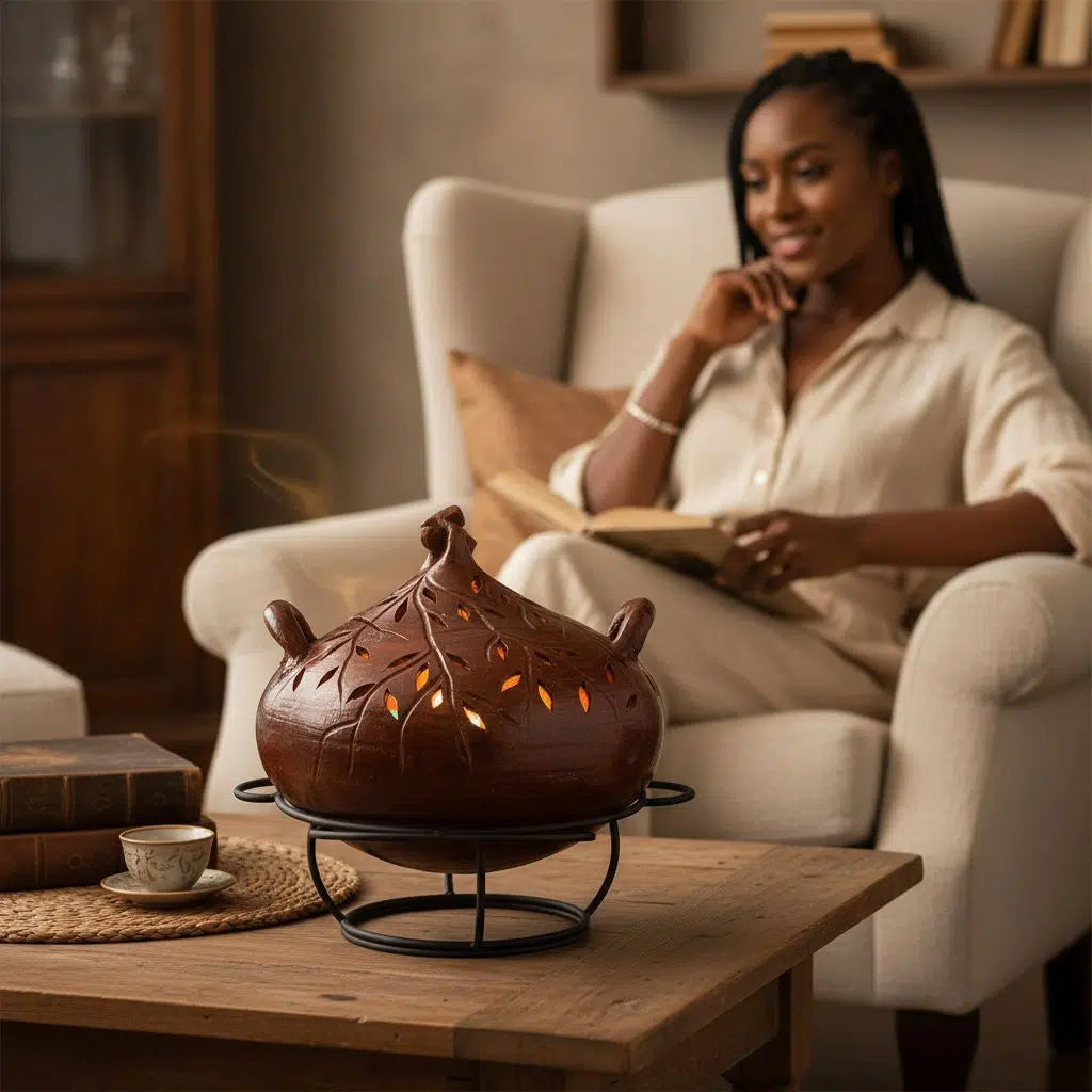 Encensoir artisanal terre cuite gravé – Brûleur d’encens zen déco maison