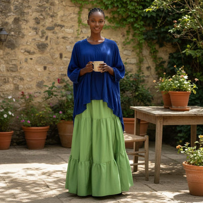 Ensemble jupe haut femme coton vert bleu