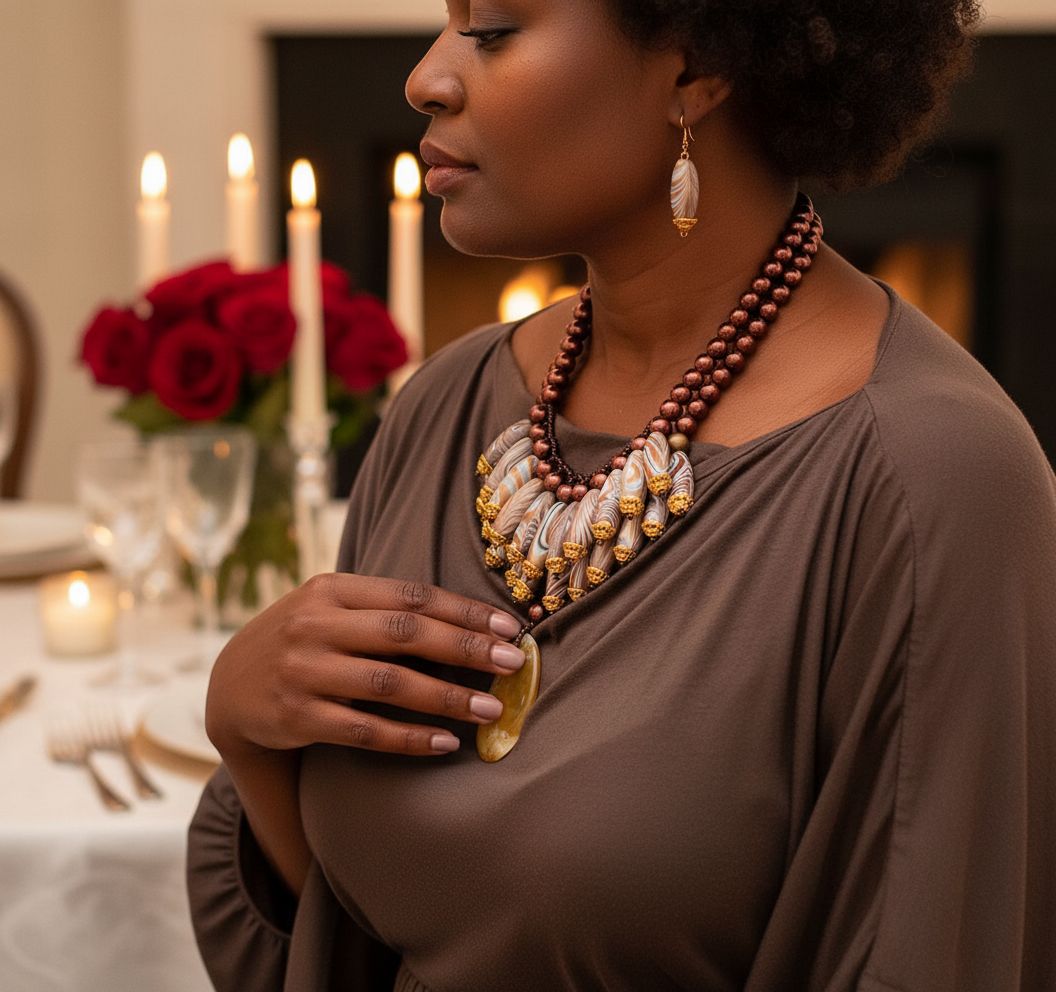 Ensemble collier et boucles d’oreilles dorées fait main – Perles et agate