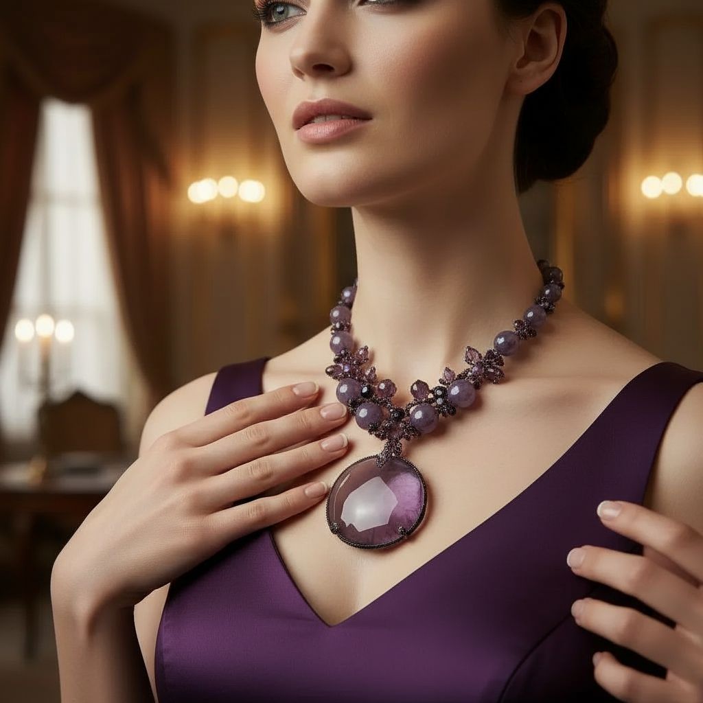 Parure Coeur Violet en Agate - Élégance Luxueuse