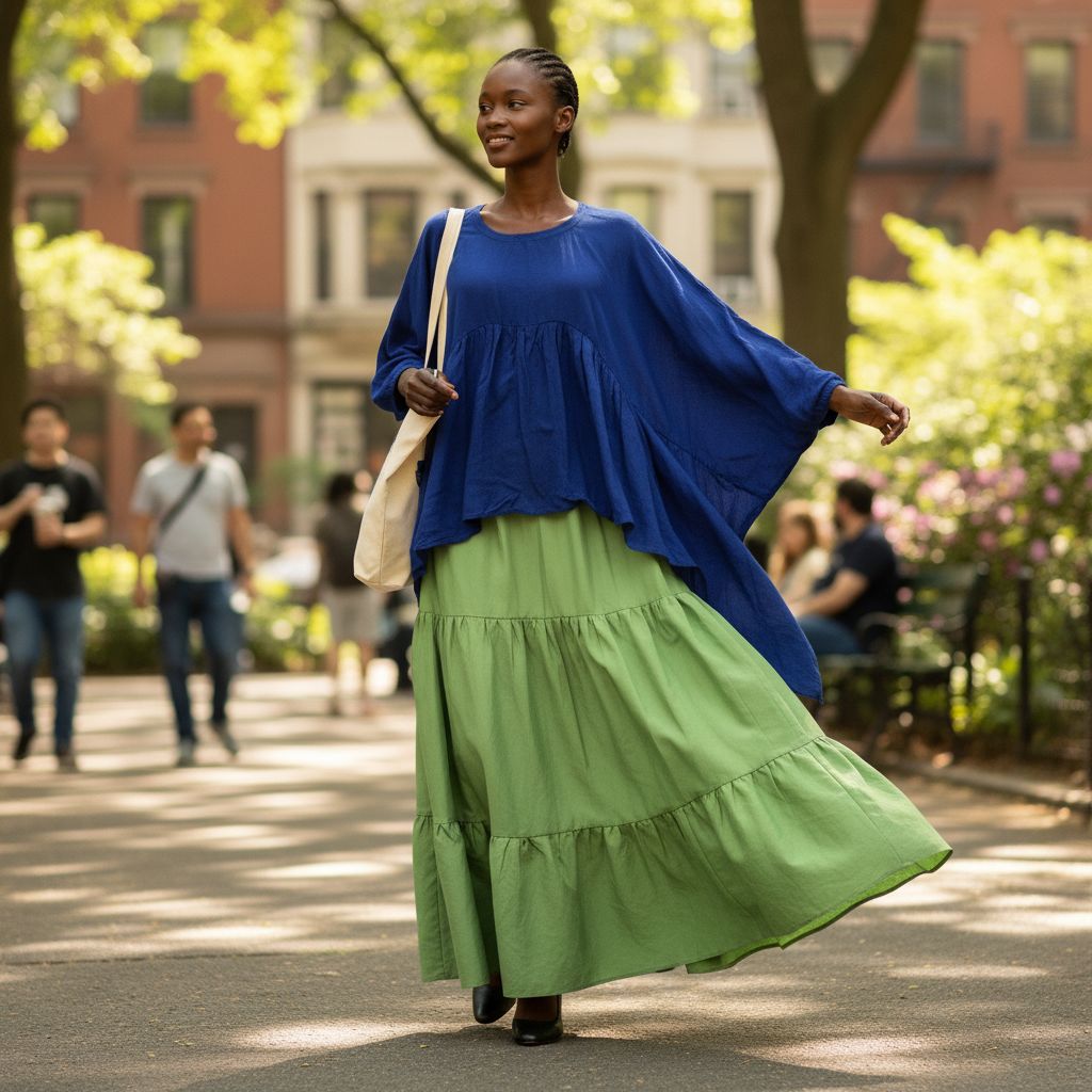 Ensemble jupe haut femme coton vert bleu
