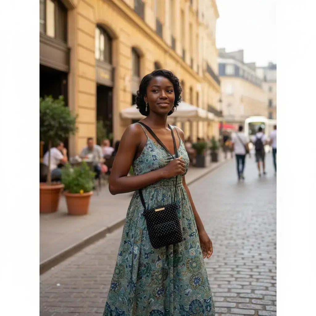 Sac Bandoulière Noir à Perles - Élégance Bohème Artisanale