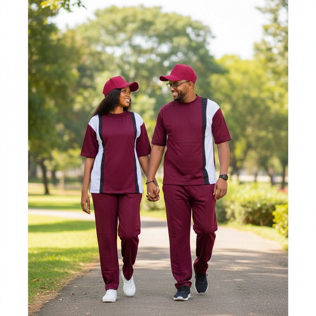 Ensemble assorti homme et femme en rouge bordeau