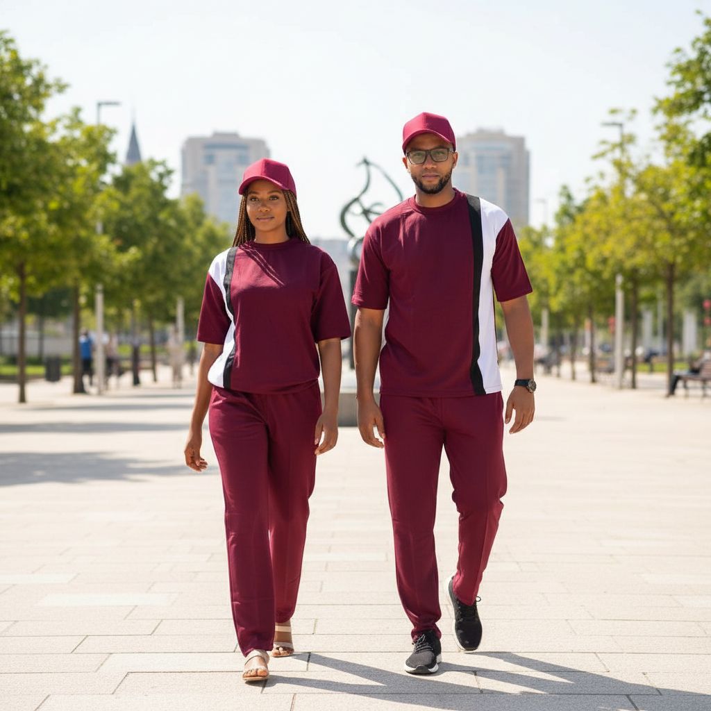Ensemble assorti homme et femme en rouge bordeau