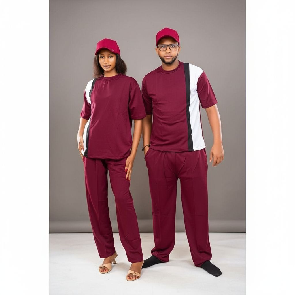 Ensemble assorti homme et femme en rouge bordeau