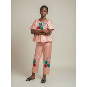 Ensemble bazin fille 10 ans orange clair, tenue africaine cérémonie élégante