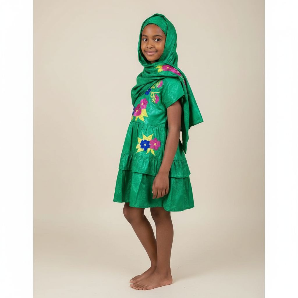 Ensemble bazin fille 11 ans vert, tenue africaine cérémonie élégante