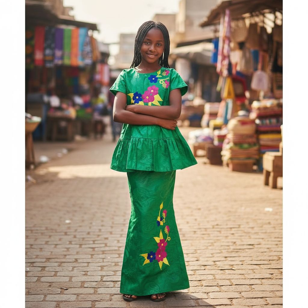 Ensemble bazin fille 11 ans vert, tenue africaine cérémonie élégante