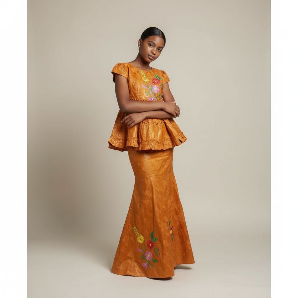 Ensemble bazin fille 12 ans orange foncé, tenue africaine cérémonie élégante