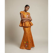 Ensemble bazin fille 12 ans orange foncé, tenue africaine cérémonie élégante