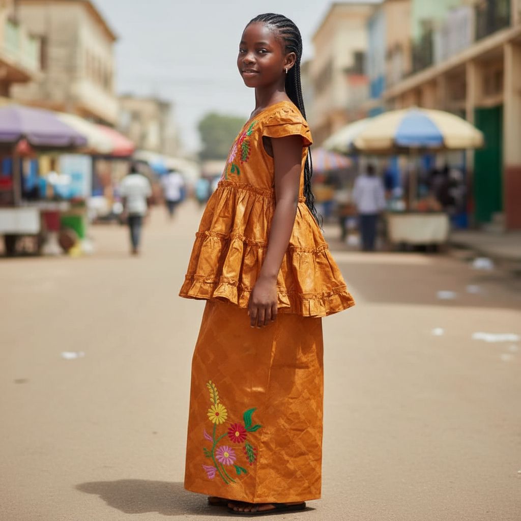 Ensemble bazin fille 12 ans orange foncé, tenue africaine cérémonie élégante
