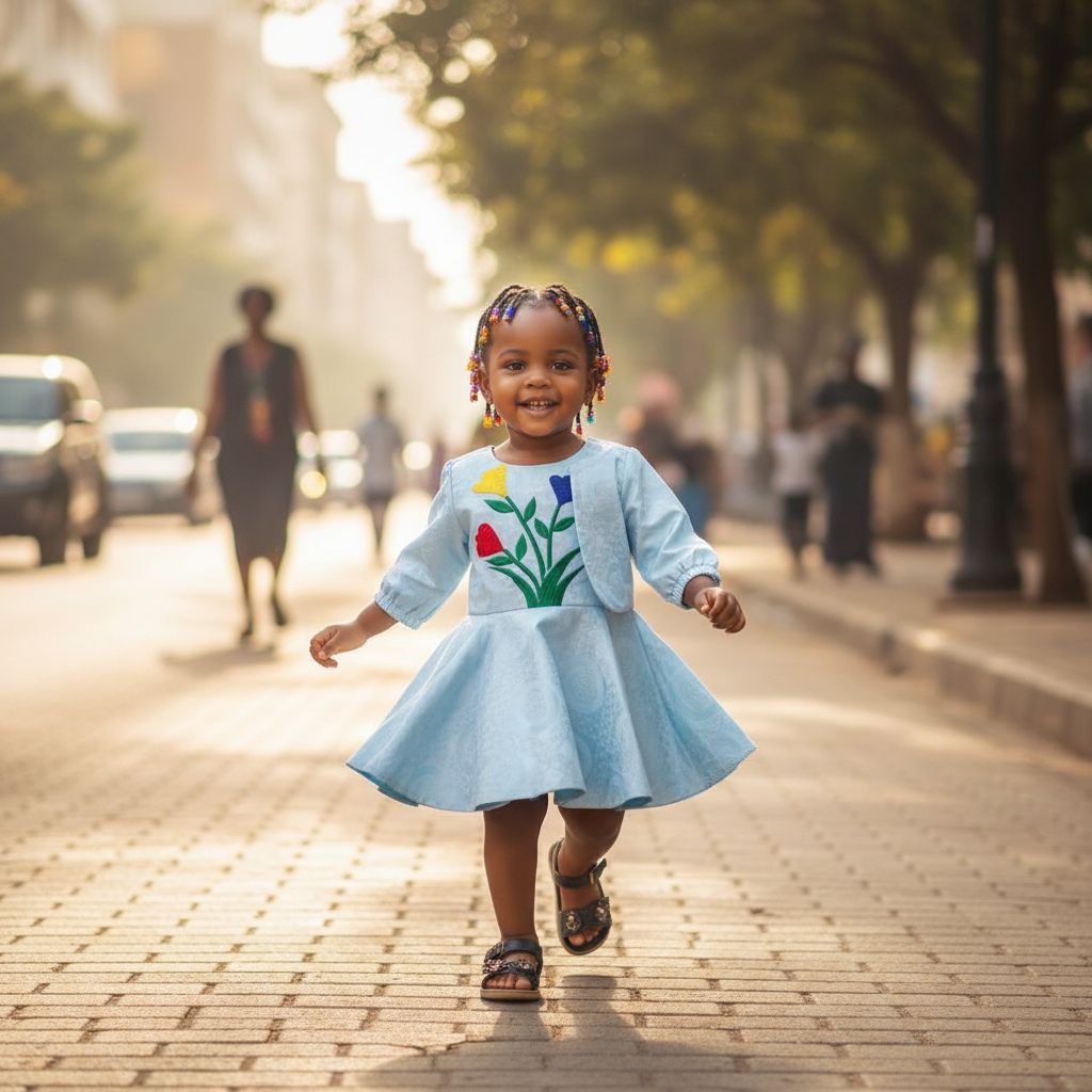 Ensemble bazin fille 3 ans bleu clair, tenue africaine cérémonie élégante